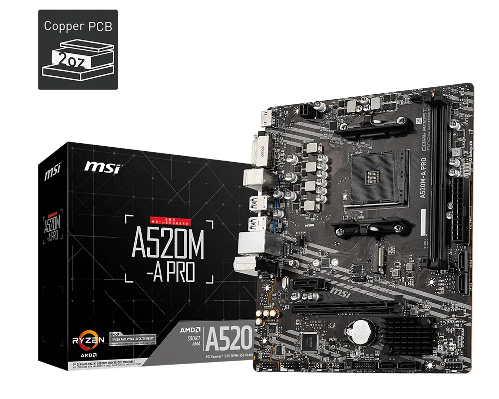 Bo Mạch Chủ MSI A520M-A PRO DDR4 (AM4/M-ATX)