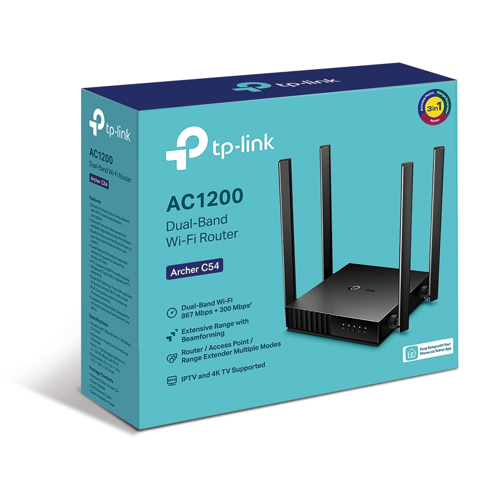 Bộ Phát Wifi TP-Link Archer C54 (Chuẩn AC/ AC1200Mbps/ 4 Ăng-ten ngoài/ 25 User)