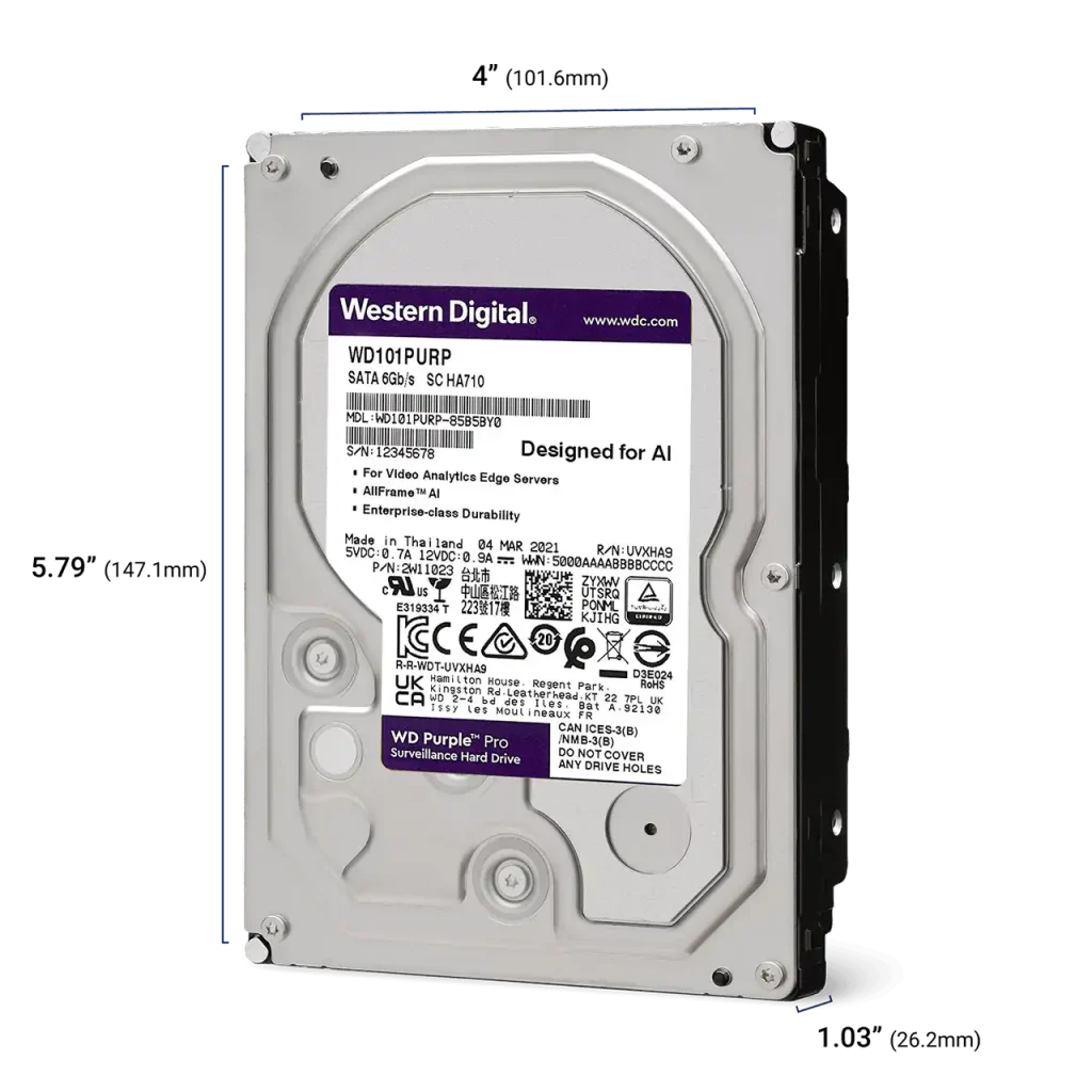 Ổ Cứng Camera HDD WD Purple Pro 10TB SATA3 3.5 inch 512MB Cache 7200RPM - WD102PURP trivietpc.vn
