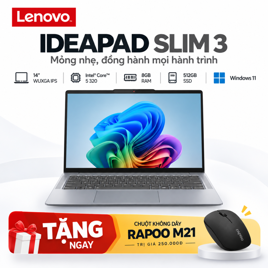 Laptop Lenovo IdeaPad Slim 3 14IWC11 83RQ002PVN (Core 5 320 14 inch WUXGA IPS 8GB 512GB Win 11 Xám) trivietpc.vn