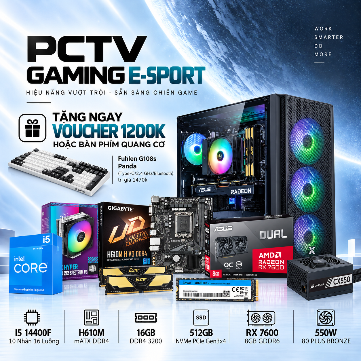 PCTV Gaming Esport (i5-14400F/2x8GB RAM/RX 7600 OC/512GB NVMe/500W)