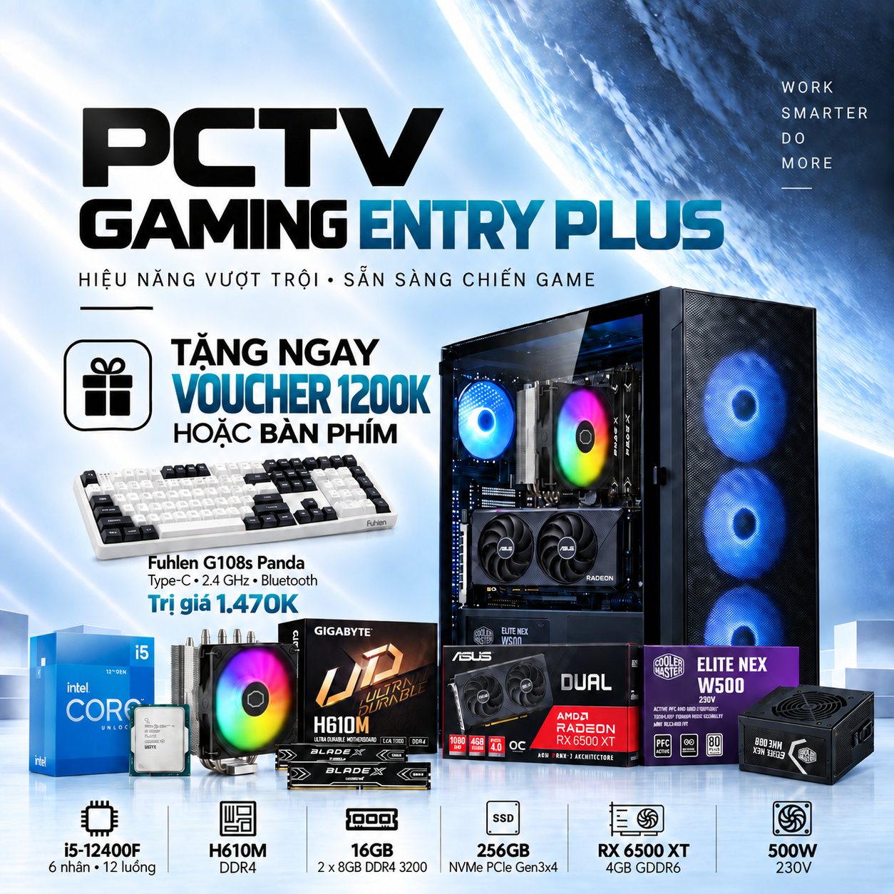 PCTV Gaming Entry Plus (Intel i5-12400F/2x8GB 3200Mhz/256GB NVMe/RX6500XT 4GB/500W)