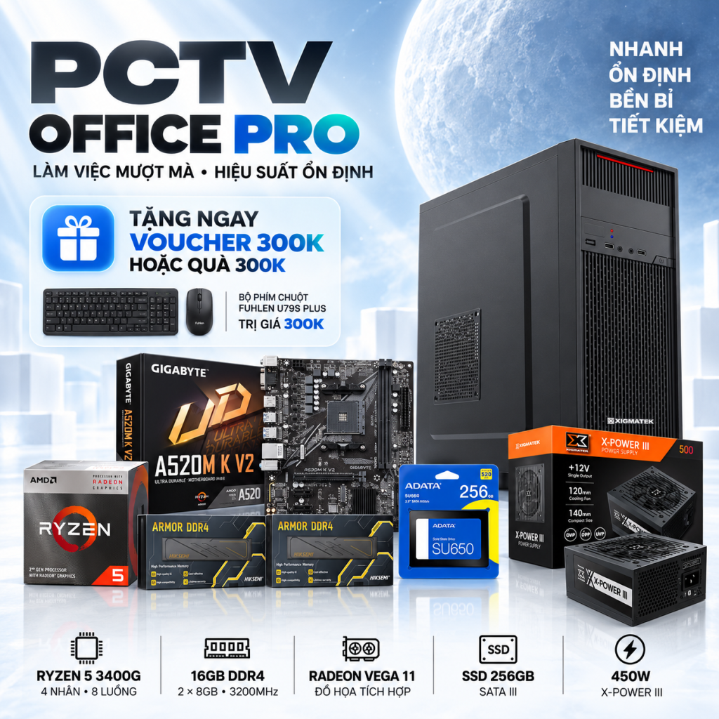 PCTV Office Pro (Ryzen 5 3400G/2x8GB 3200Mhz/AMD VEGA 11/256GB SATA3/450W)